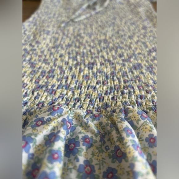 STORIA Smocked Bodycon Ditzy Floral Purple Green Mini Dress Puffy sleeves - Picture 8 of 9